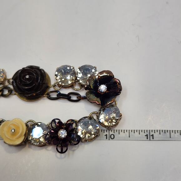 LOFT Flower Rhinestone Multi Tone Statement Chain Necklace Adjustable Chunky - Picture 7 of 8